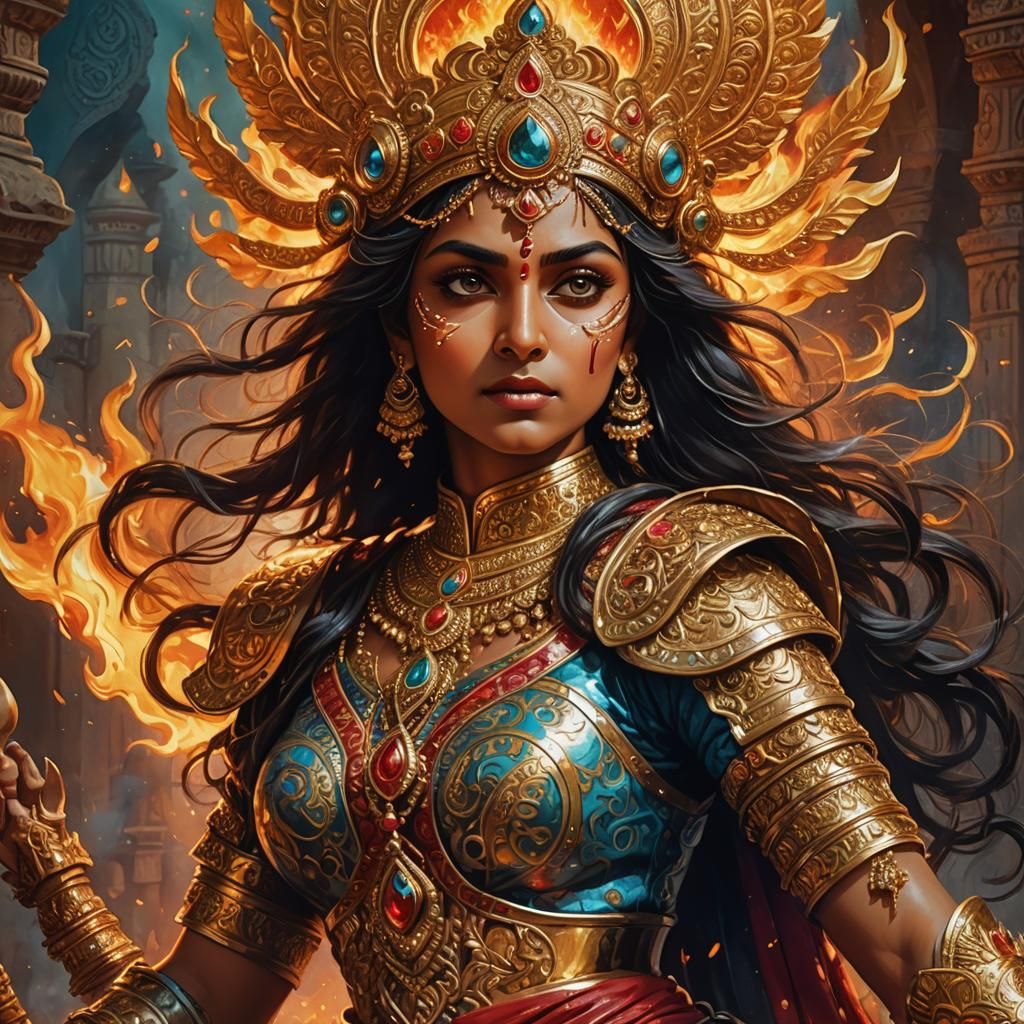 Rani Padmini in Jauhar Flames: Surreal Indian Art