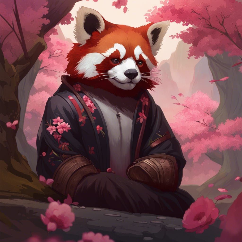 Red Pandas in Sakura Woodland: Gothic Cottagecore Portrait