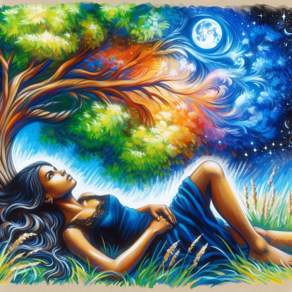 Vibrant Gouache Painting of Daydreaming Concept