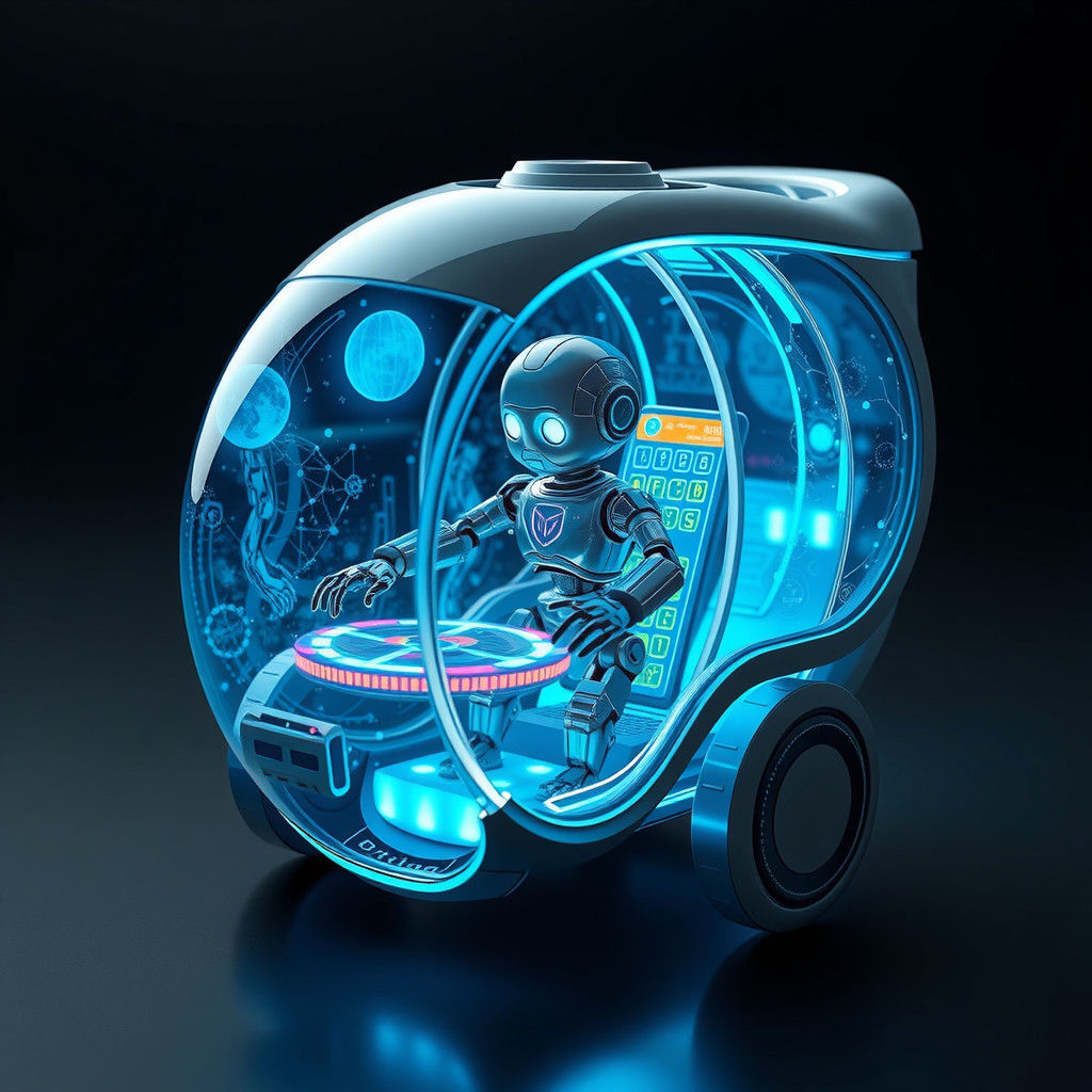 Futuristic Mobile Toy Operated by Robot in Cyberpunk Style