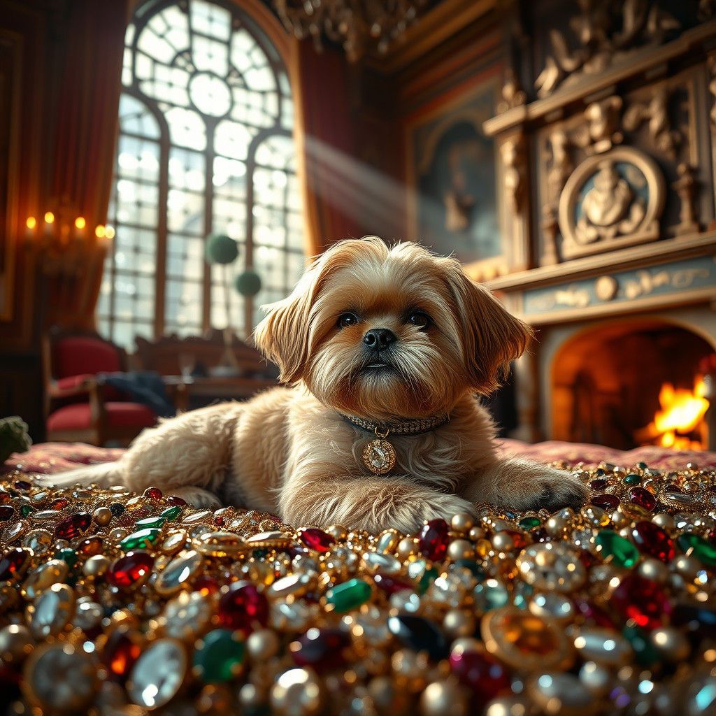 Golden Shih Tzu on Jewel Bed, Professional Photography