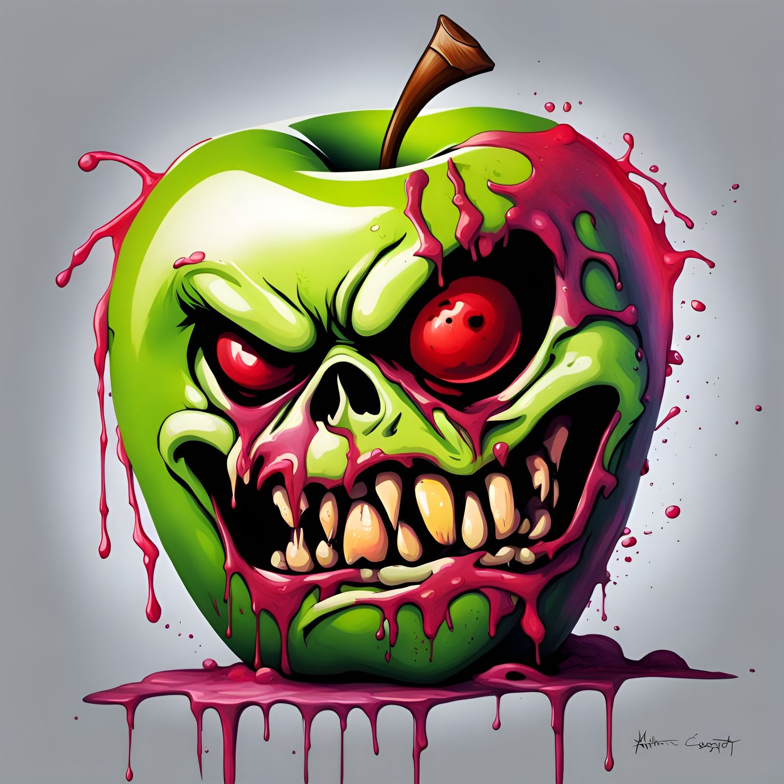 Gory Angry Zombie Apple Graffiti Art for Halloween