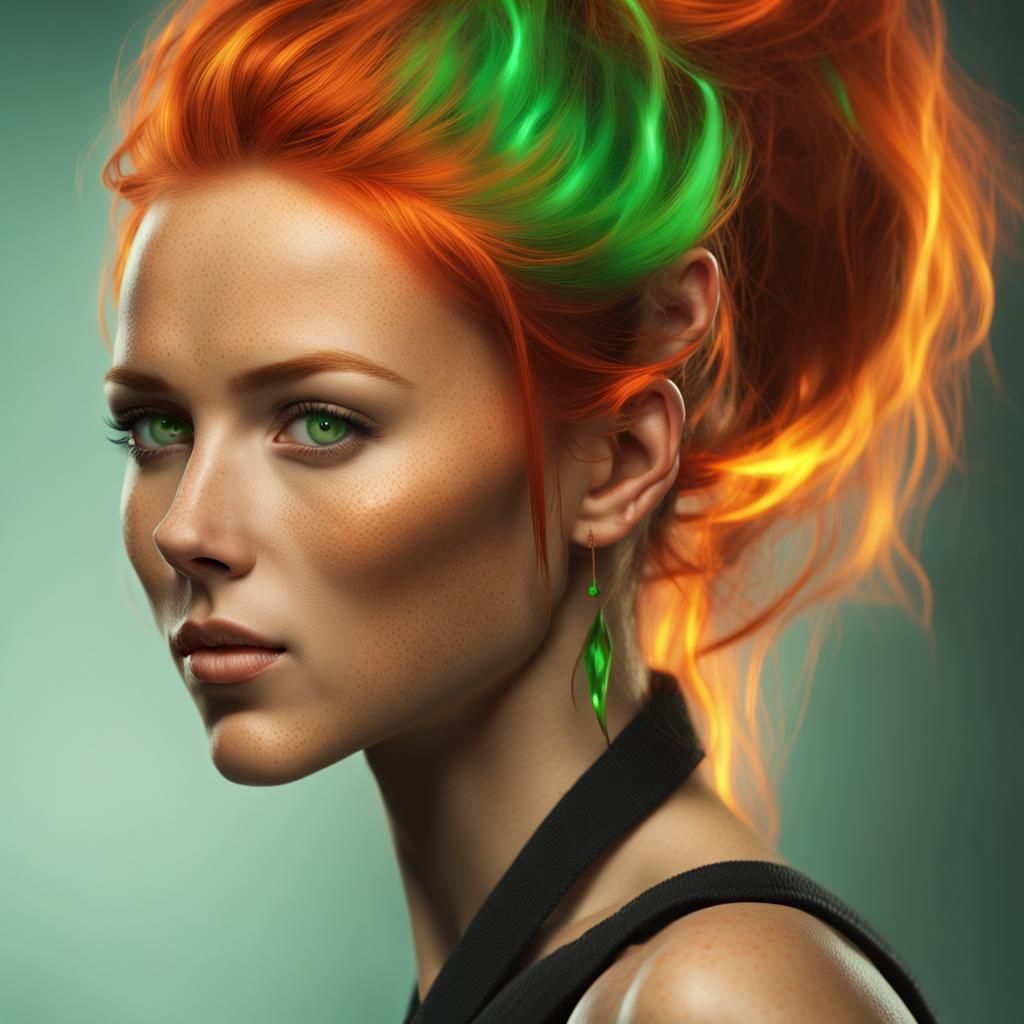 Fiery Woman with Piercing Green Eyes in 4K