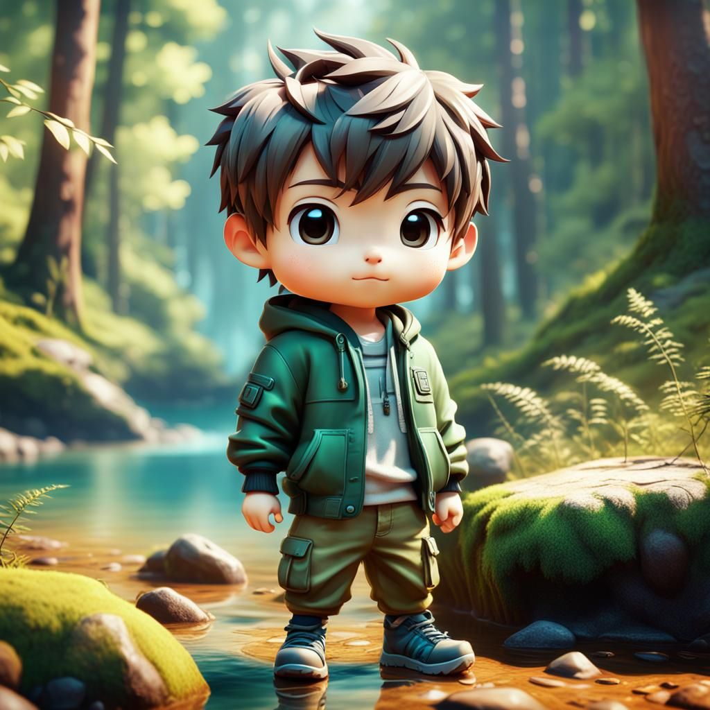 chibi boy in the forest