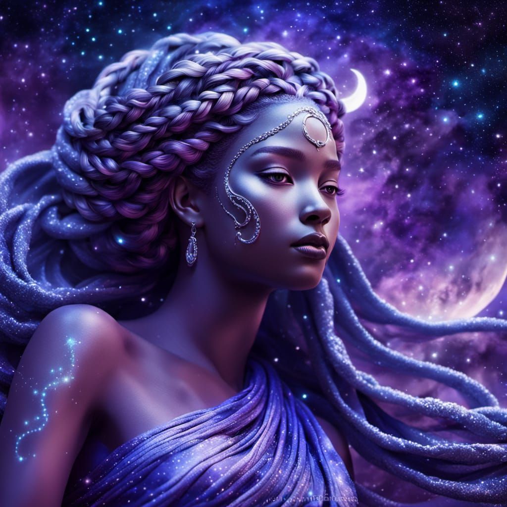 Celestial Goddess with Braided Hair in Fantasy Art