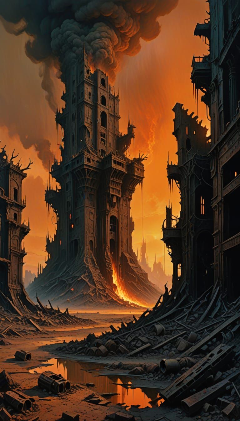 Apocalyptic Wasteland in Vibrant, Dystopian Hues