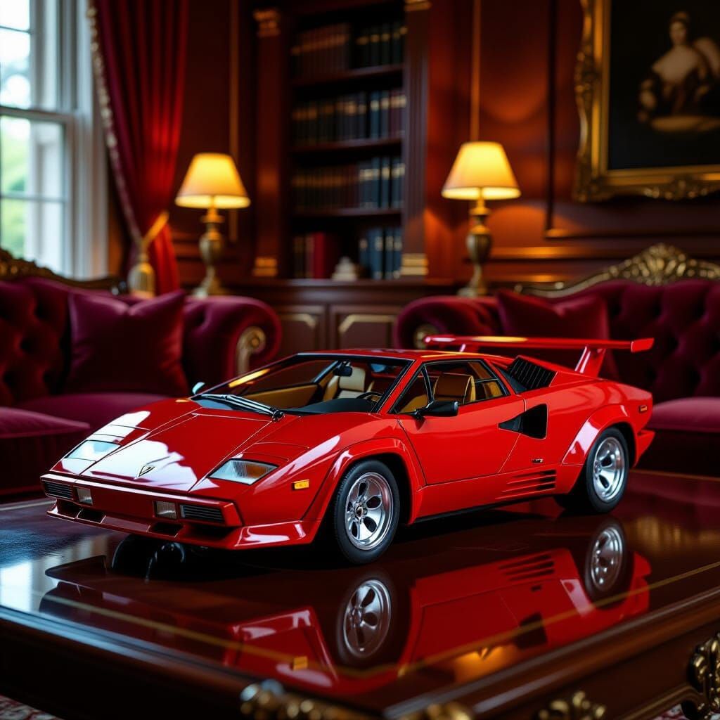 Hyperrealistic Lamborghini Countach Model in Opulent Living ...