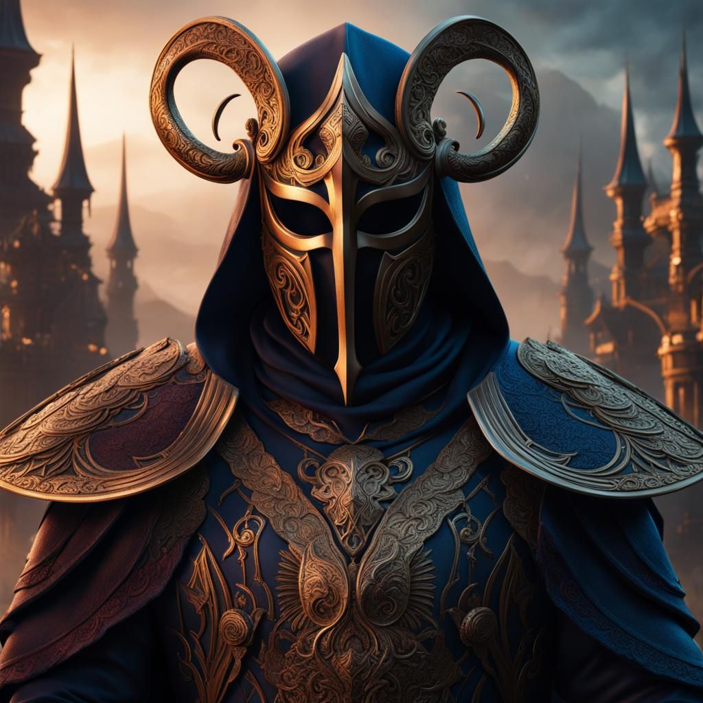 Fantastical Masked Man in Detailed Matte Painting