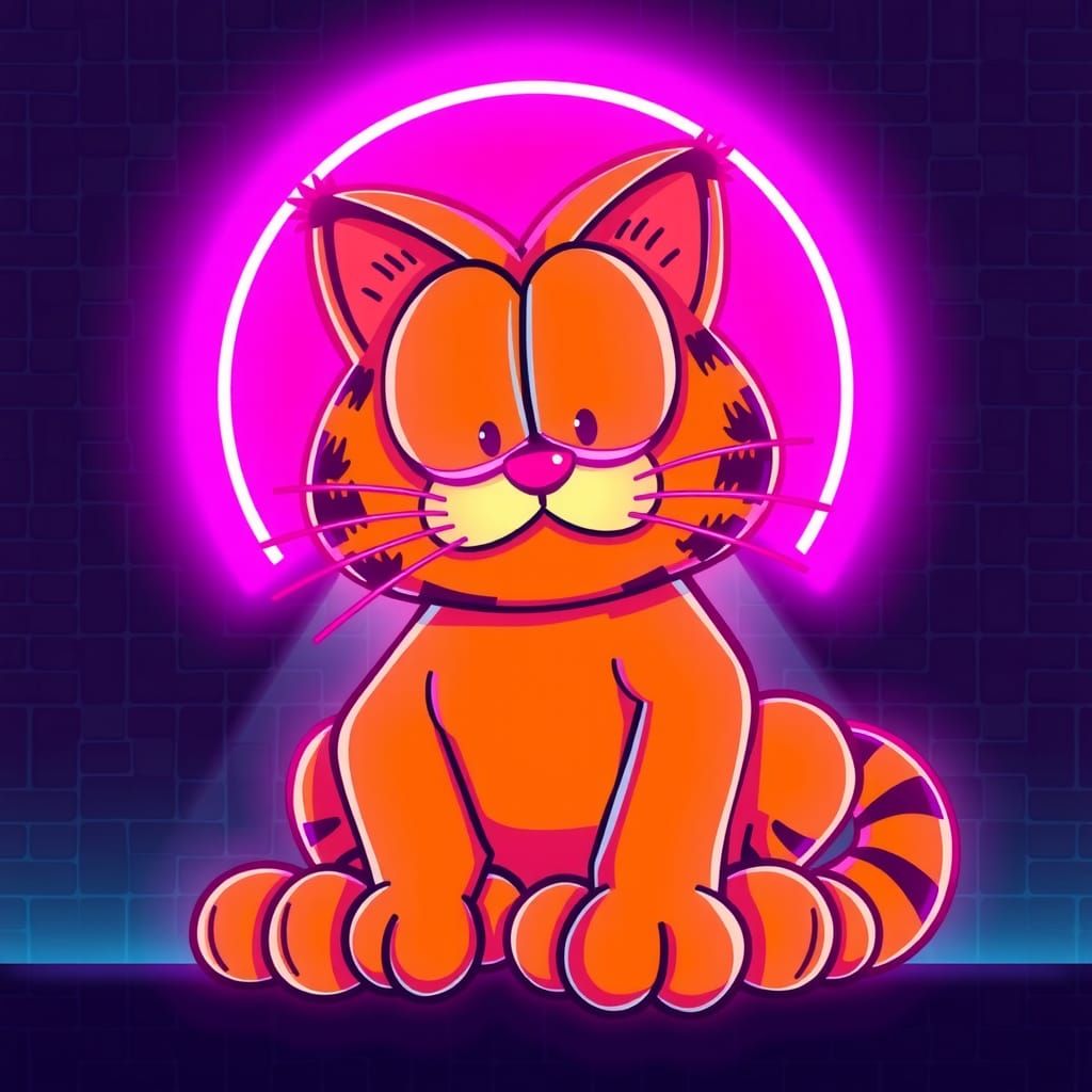 Garfield in Neon Synthwave Retro Style