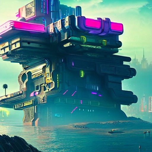 Cyberpunk Floating Castle in Mystical Land