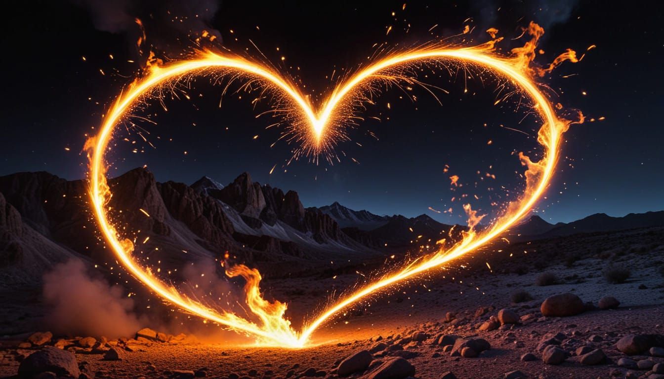 Heart of Emotive Celebration in Fiery Night