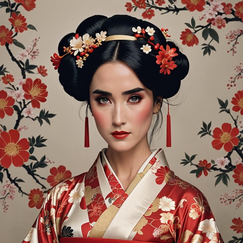 Young Woman in Kimono with Red Eyes