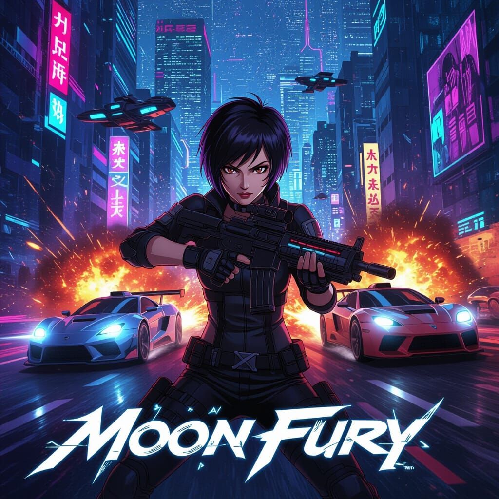 Moon Fury: Cyberpunk Anime Action in Neon City