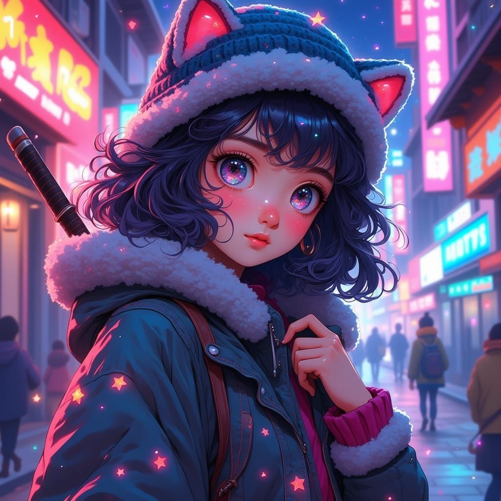 Ninja Girl in Neon Tokyo Street