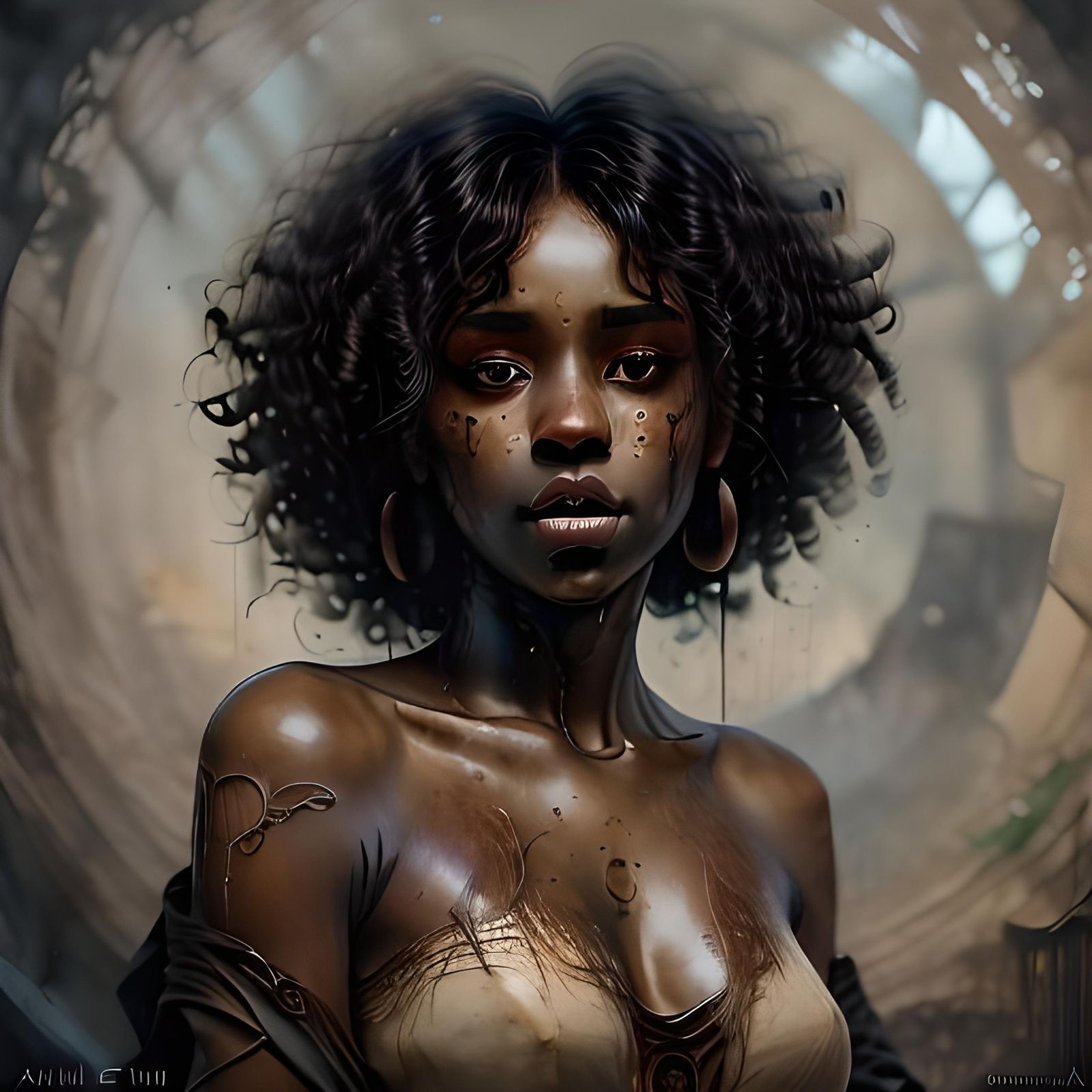 Beautiful Dark Skinned Woman with Curly Hair Portrait