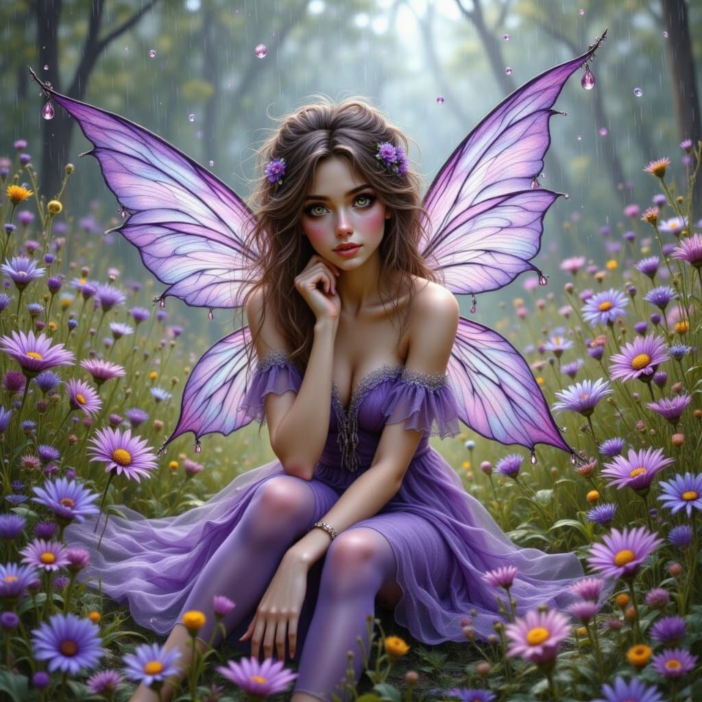 Ethereal Punky Pixie in a Whimsical Purple Meadow
