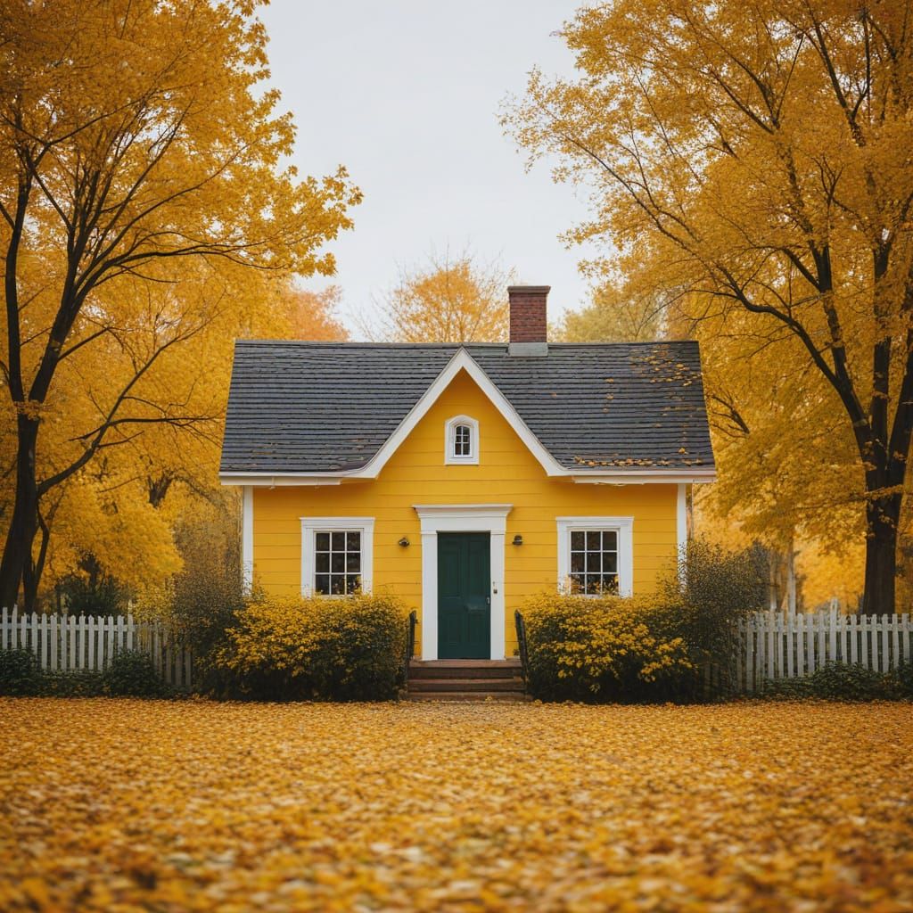 Minimalist Yellow House in Autumn Serenity