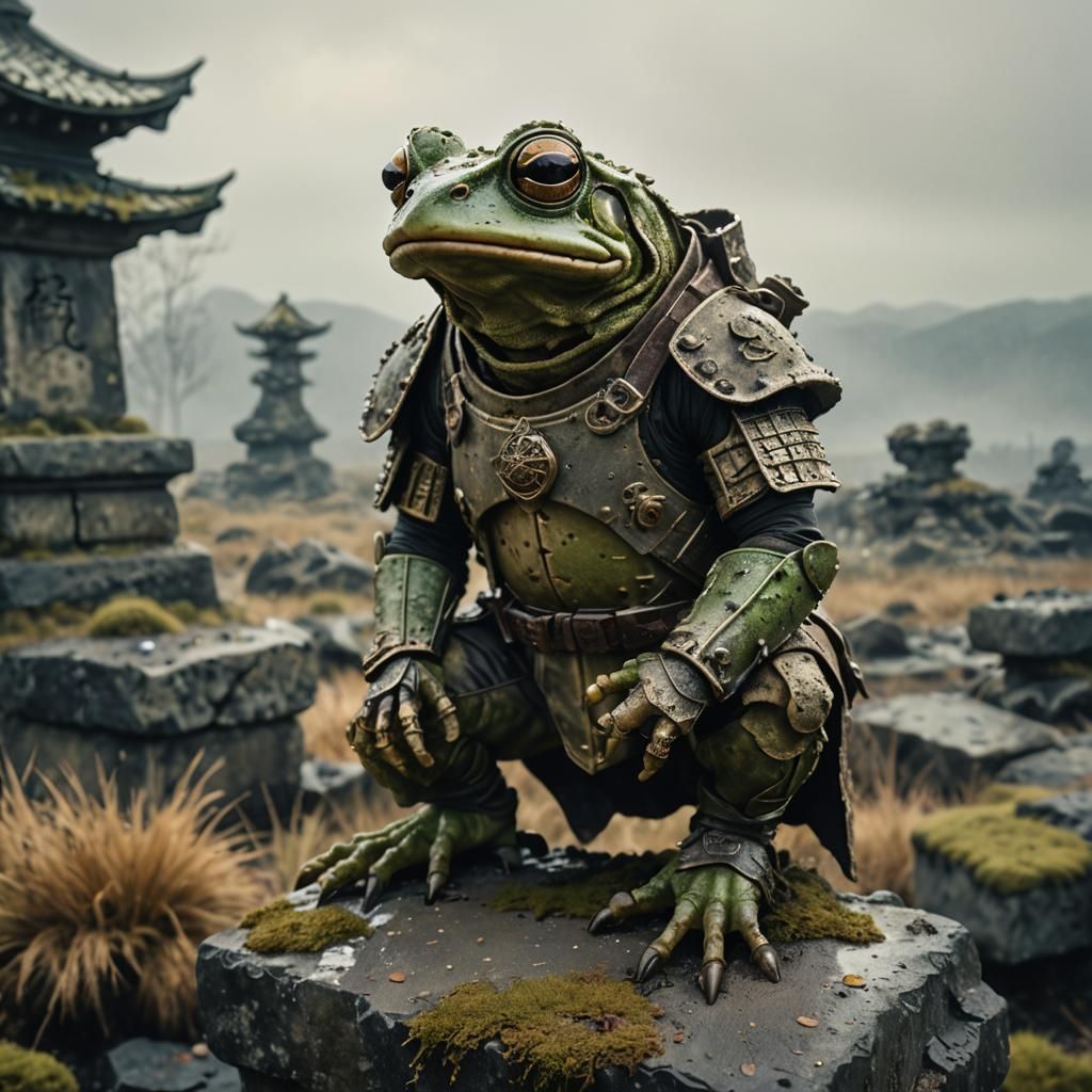 Post-Apocalyptic Samurai Frog in Lifelike Realism