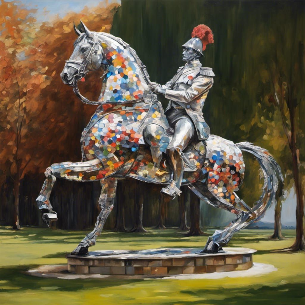 Surreal Equestrian Statue of Napoleon as Oil Painting