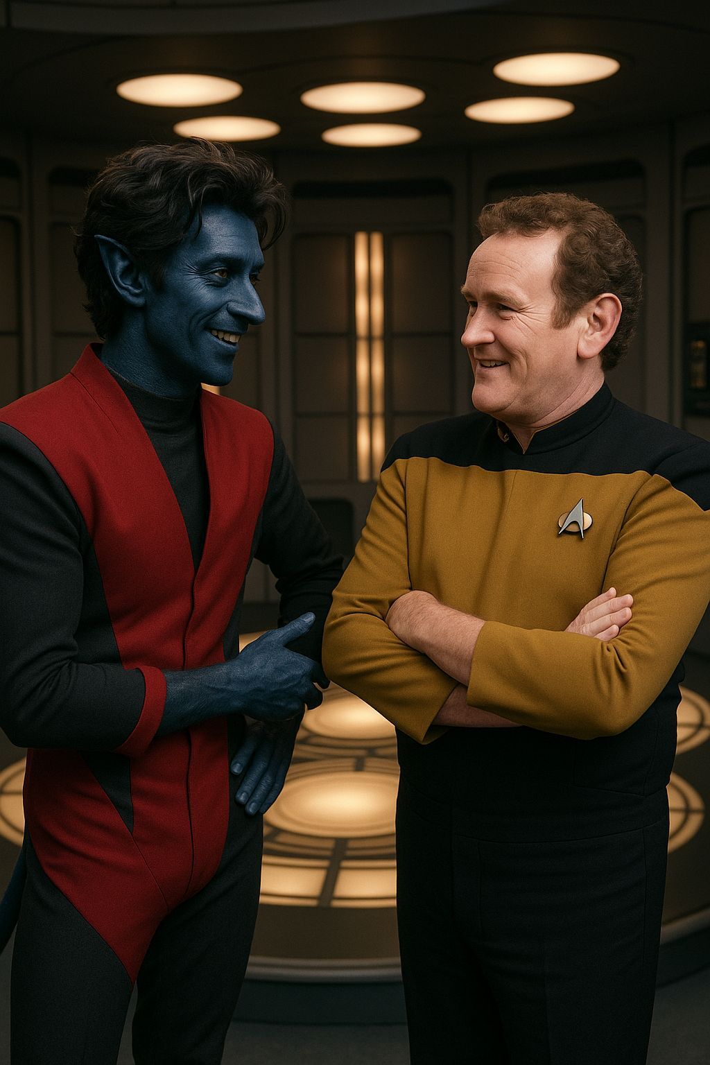 Nightcrawler and Chief O'Brien Chat in Transporter Room