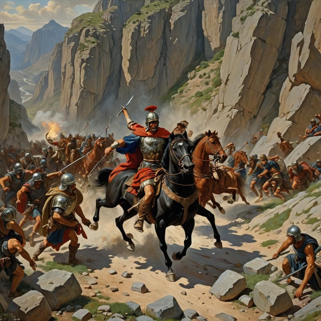 Perseus Battles Bandits: Oil Painting