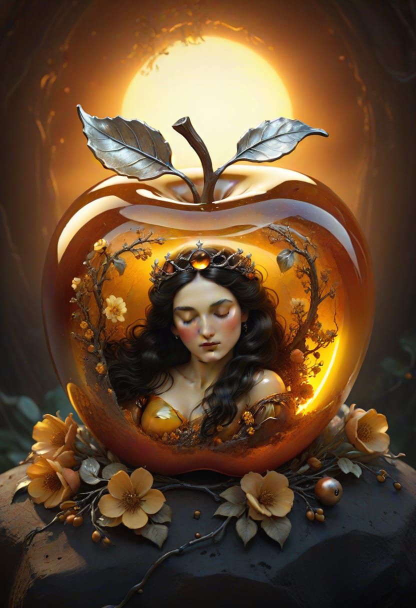 A Sinister Amber Apple in Social Realism Style