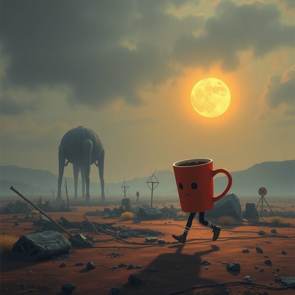 Sad Coffee Cup in Nuclear Wasteland