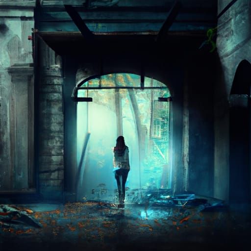 Girl at Abandoned Building: Digital Matte Painting