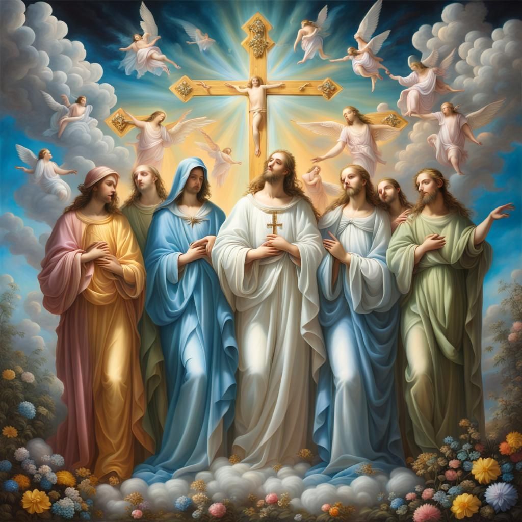 Heavenly Saints in Bioluminescent Renaissance Style