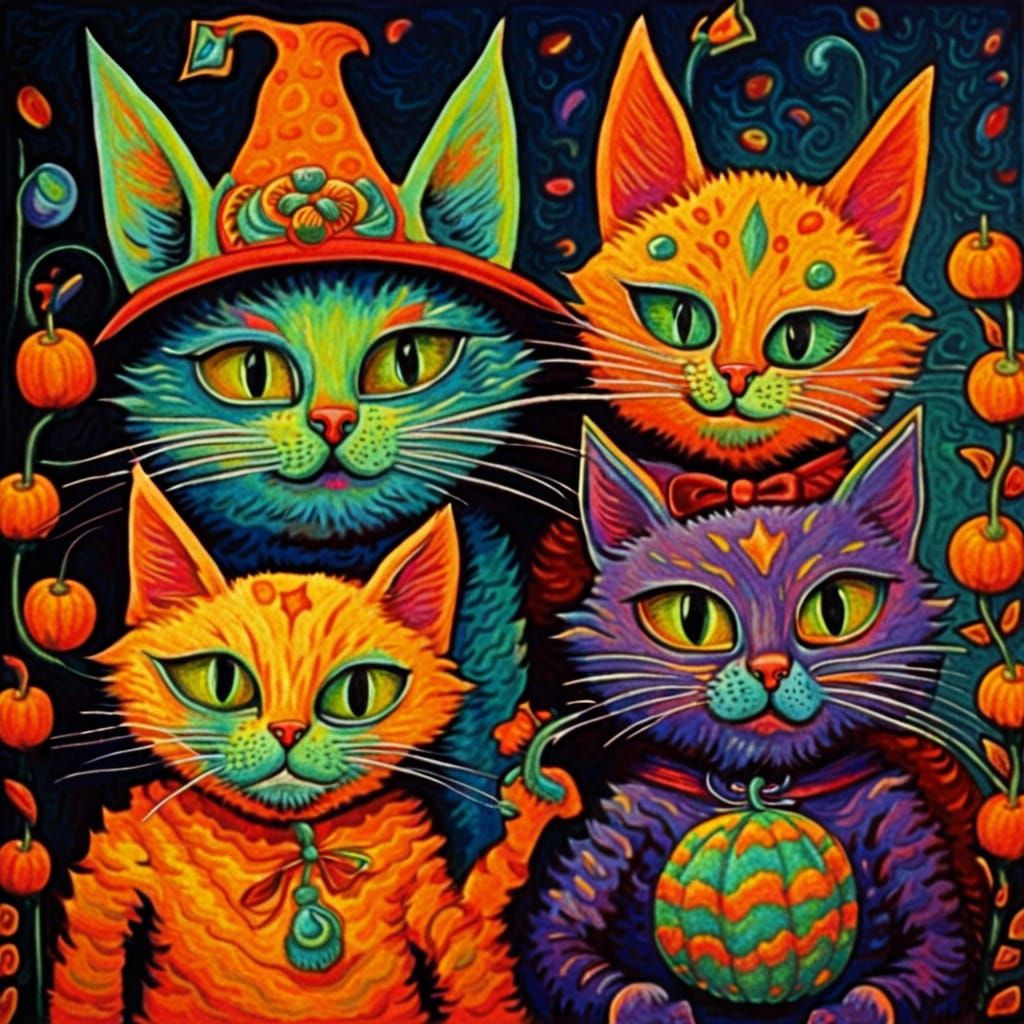Cats Trick or Treating in Wain Style