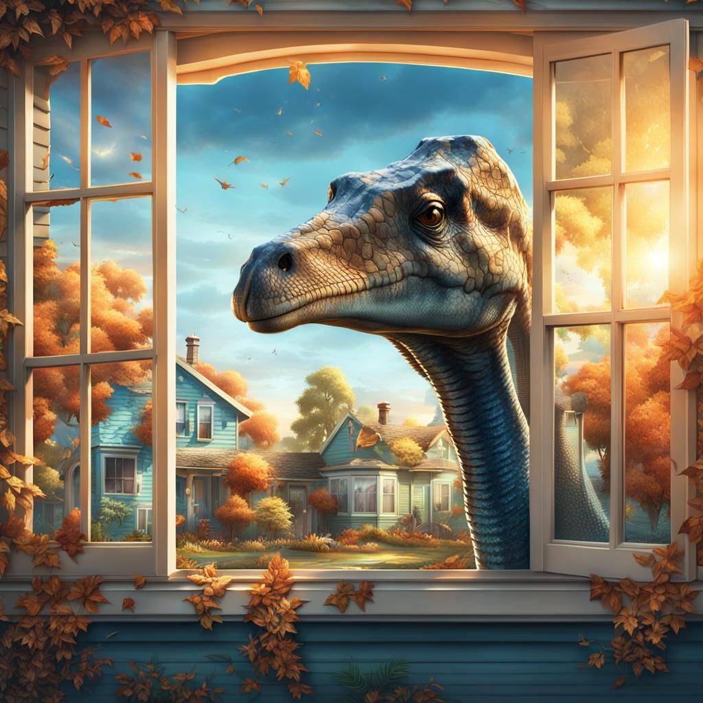 Brachiosaurus Breaks into a Dreamy Suburban Scene