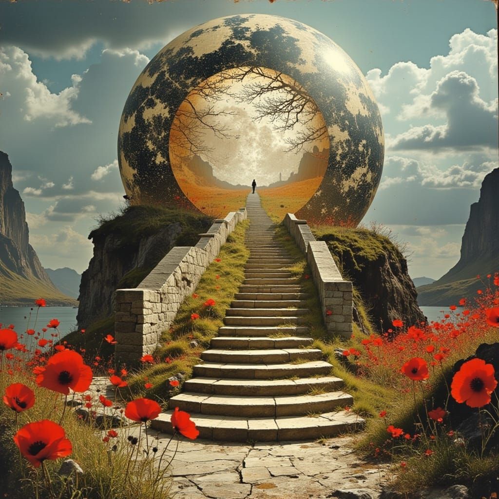 Surreal Stairway to Nowhere in a Golden Valley with Ancient ...