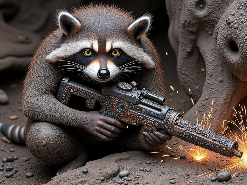 Rocket Raccoon Prepares a Blaster