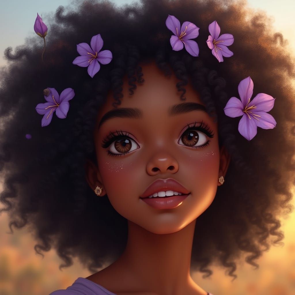 Ethereal Portrait of Woman with Violet Flowers