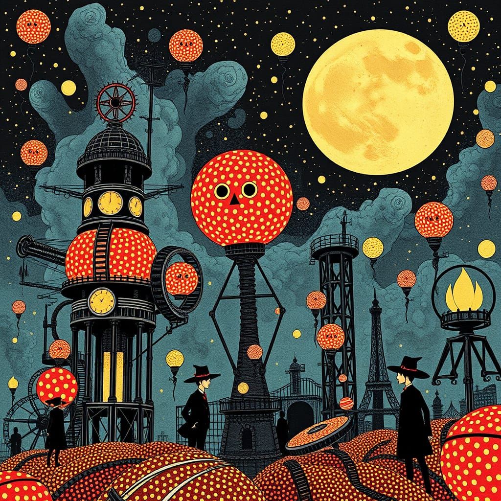 Steampunk Gothic Dreamscape Inspired by Yayoi Kusama's Polka...