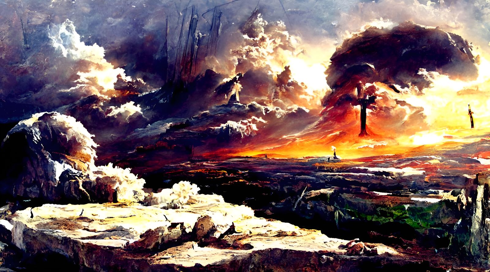 Atomic Explosion Landscape in Romantic Style