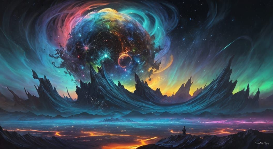 Holographic Multiverse Illustration in Mixed Media