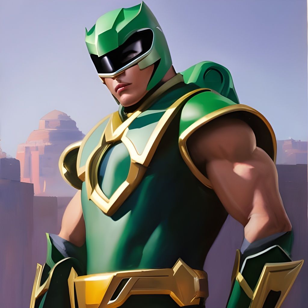 Green Ranger Overwatch Character Portrait in Street Art Styl...