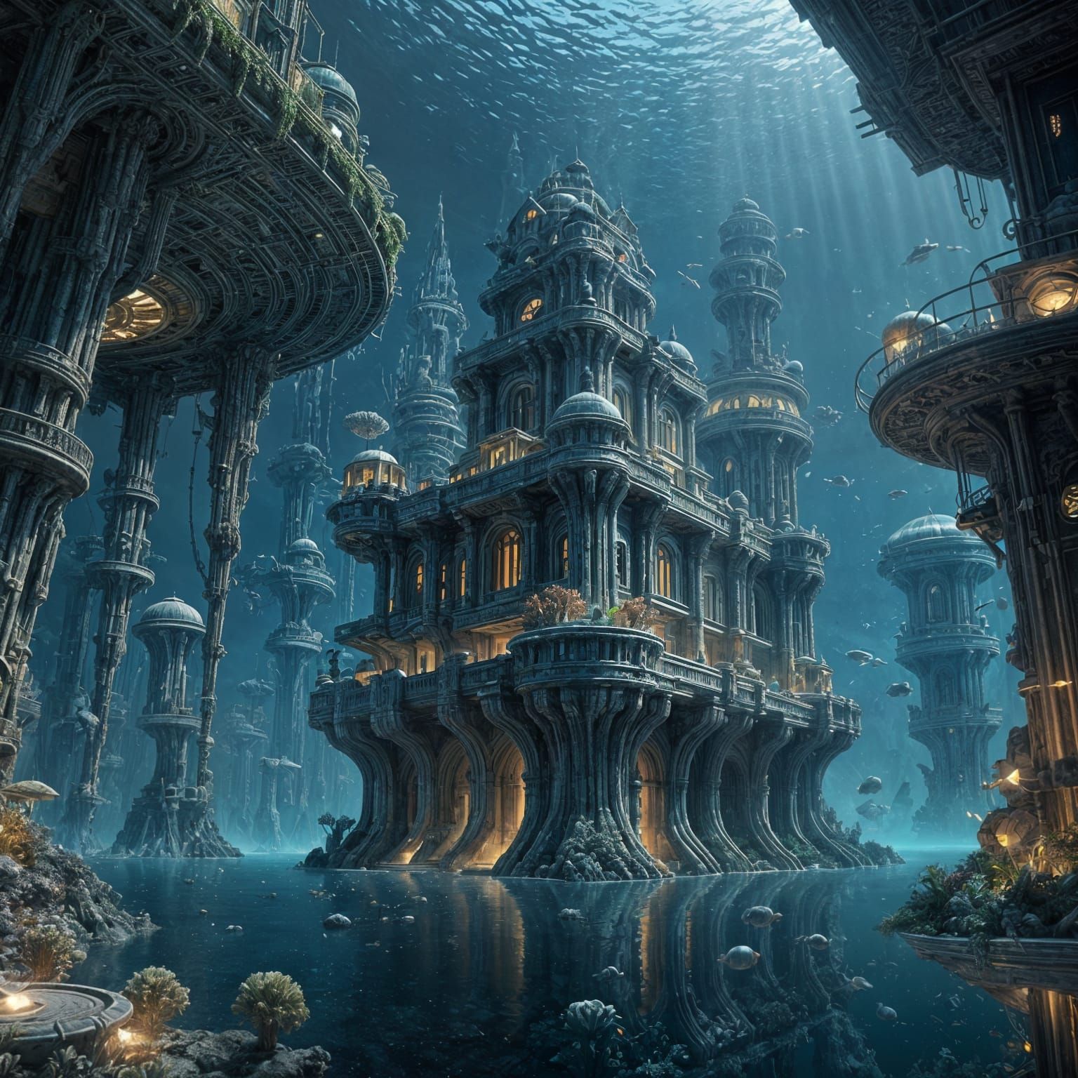 Sunken Utopian City: Futuristic Ancient Architecture in Deep...