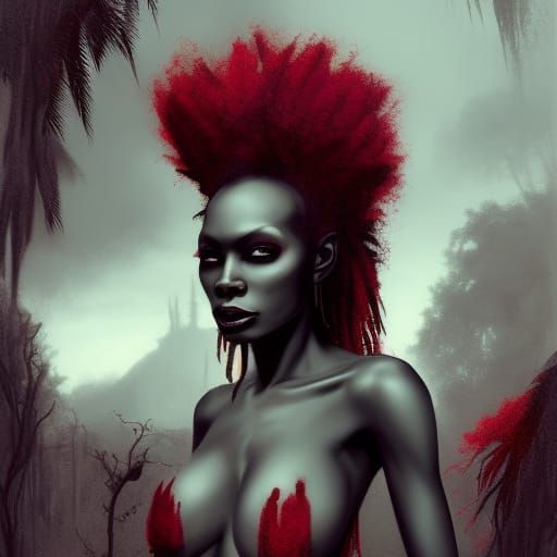 Dark Gothic Voodoo Priestess in Dungeon, Digital Art