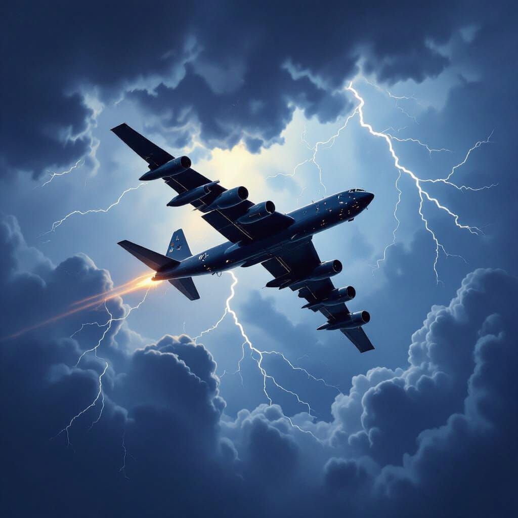B-52 Bomber Soars Through Stormy Skies