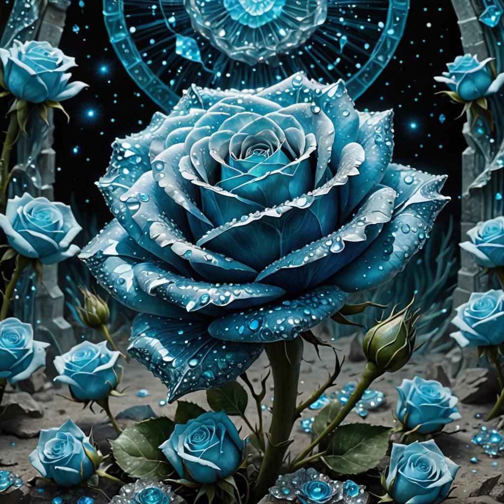 Bioluminescent Constellation Rose in Crystal Cavern