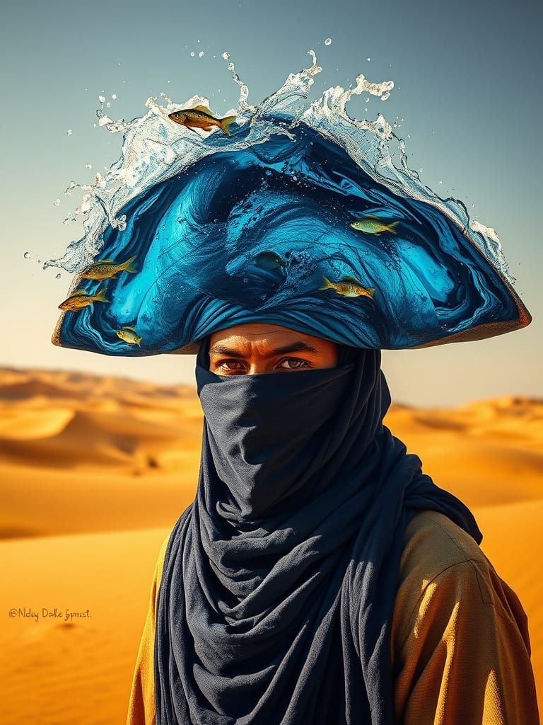 Tuareg Nomad with Seawater Pirate Hat in Desert
