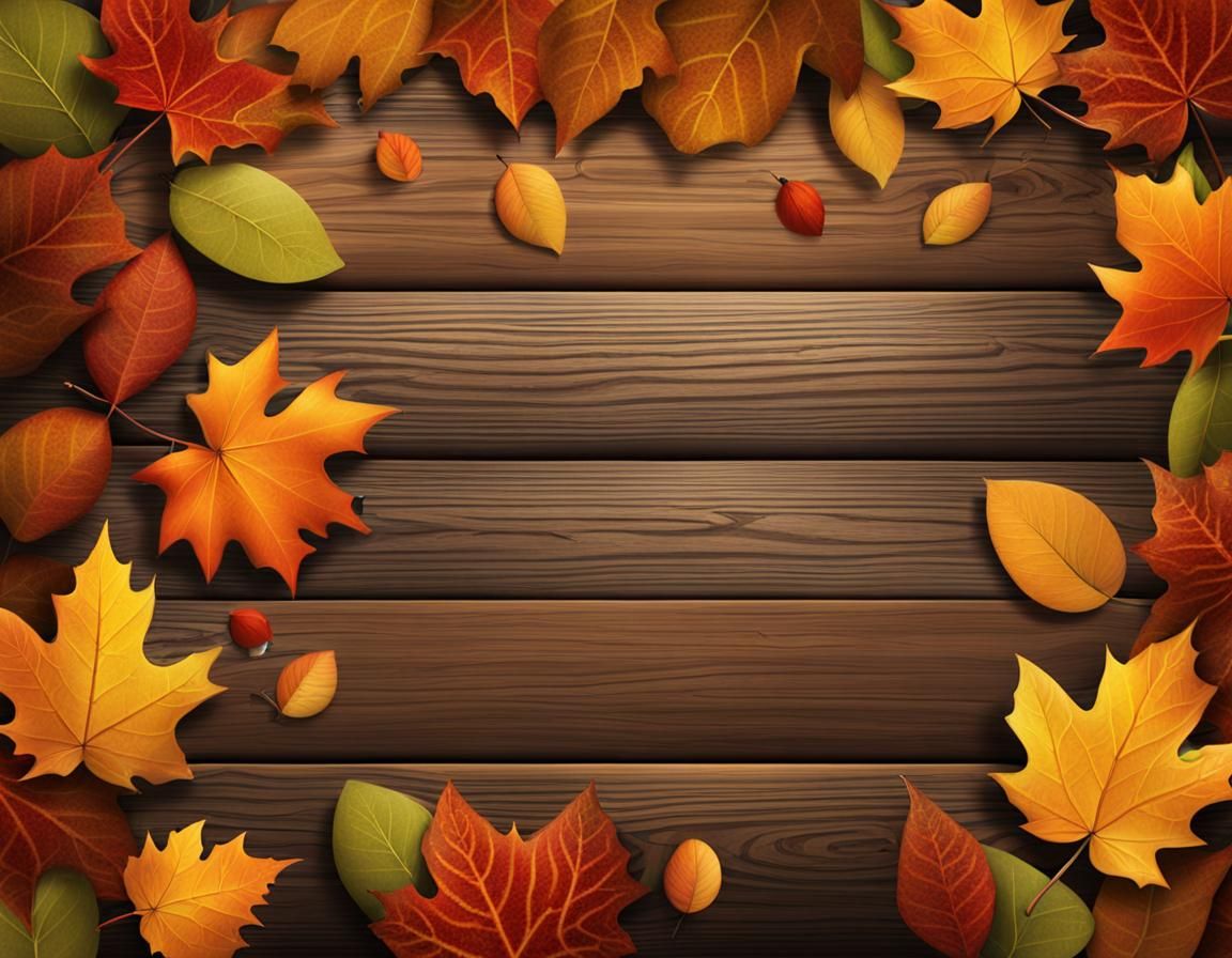 Autumn Leaves on Rustic Wood Background