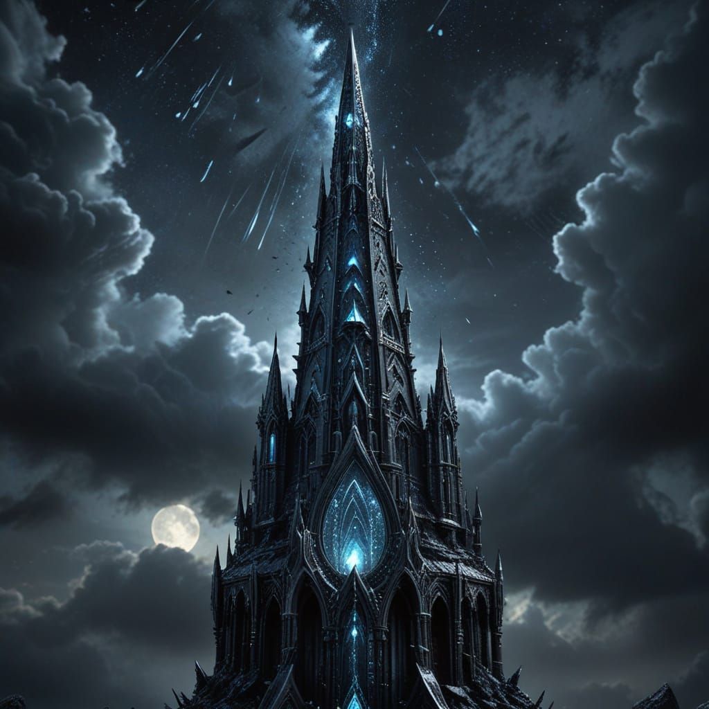 Towering Obsidian Spire in Dark Fantasy Art