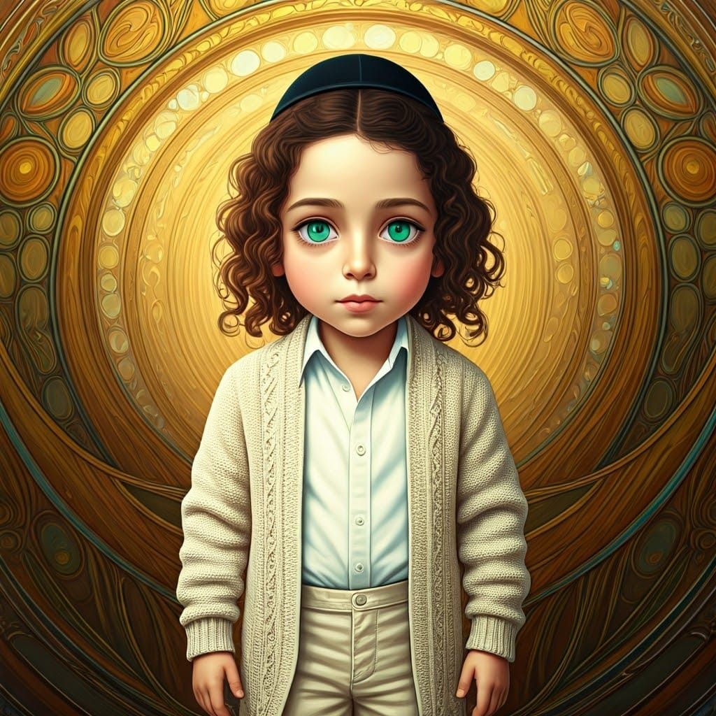 Stained Glass Boy in Vibrant Haredi Style