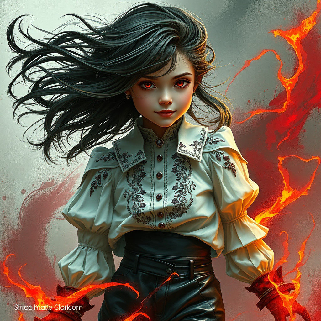 Teen Mage Casting Fire Magic in Expressionist Style