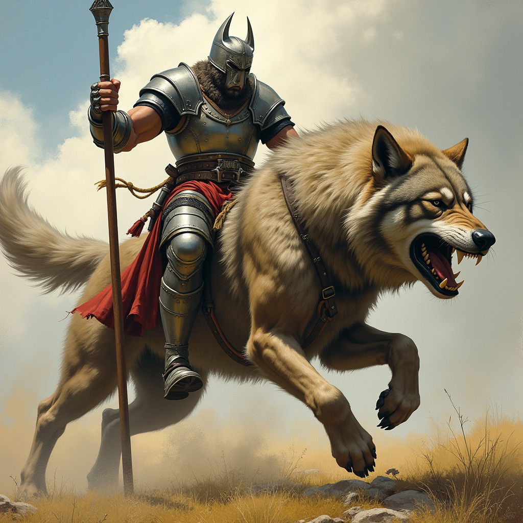 Fantasy Wolf Rider Charging with Lance