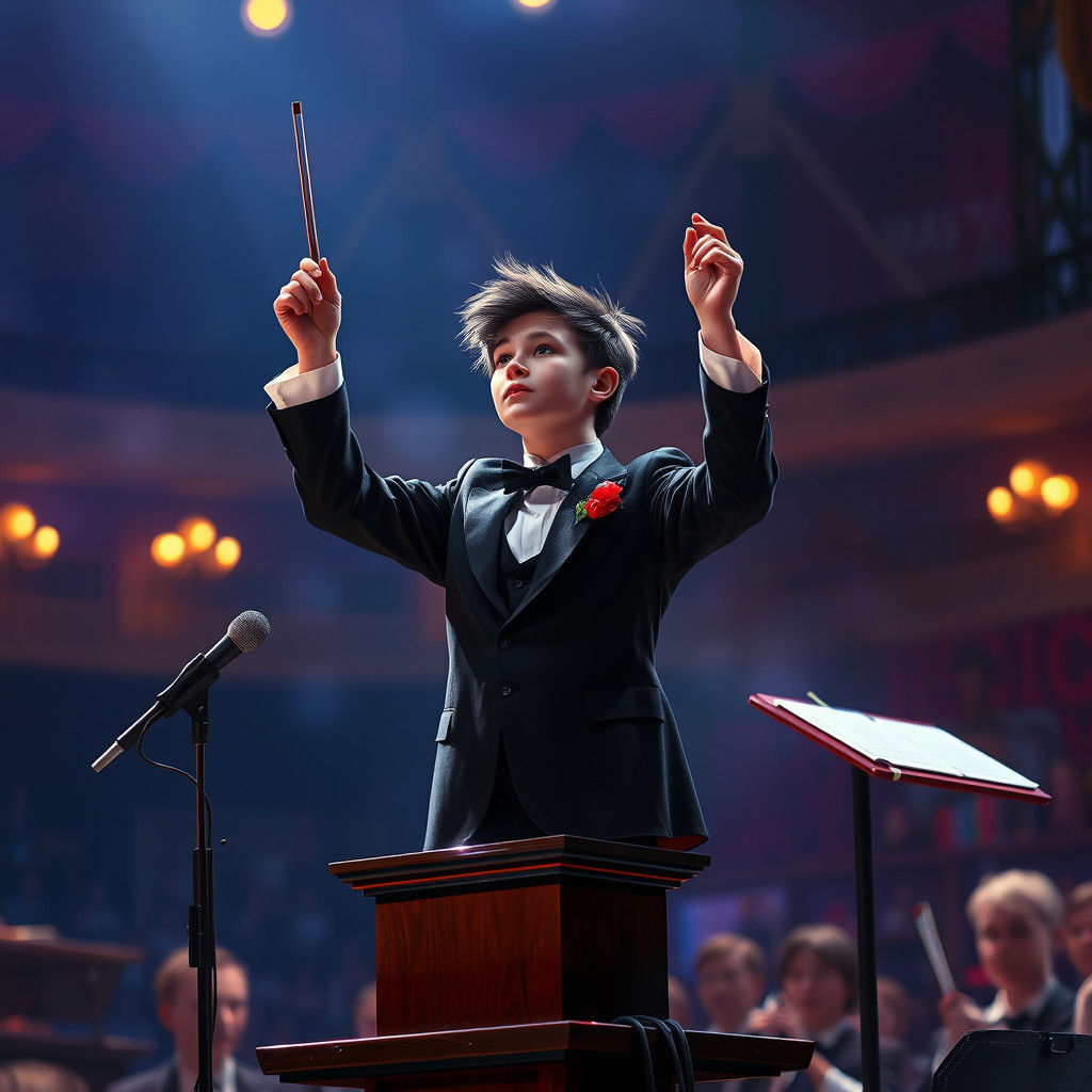 Young Conductor's Magical Symphony: Matte Painting in 8K