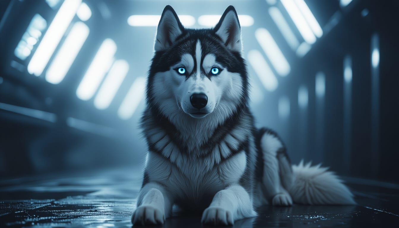 White Husky Portrait in Cinematic Lighting, Ultra-Realistic